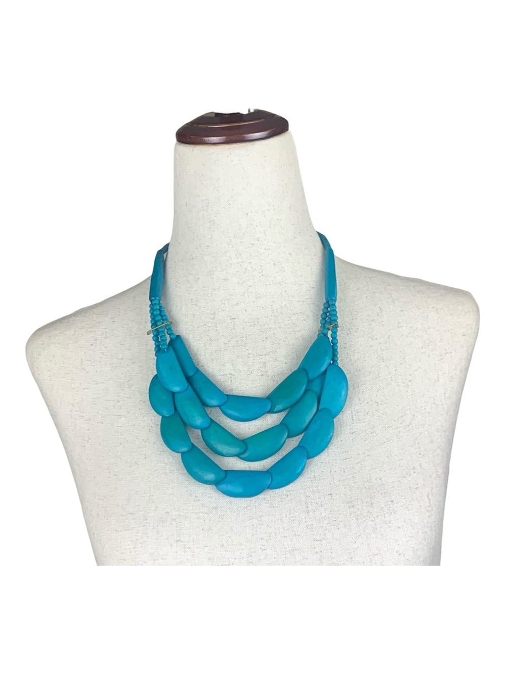 Brand Unknown Turquoise Aqua Multi-Strand Wood Like Bib Necklace‎